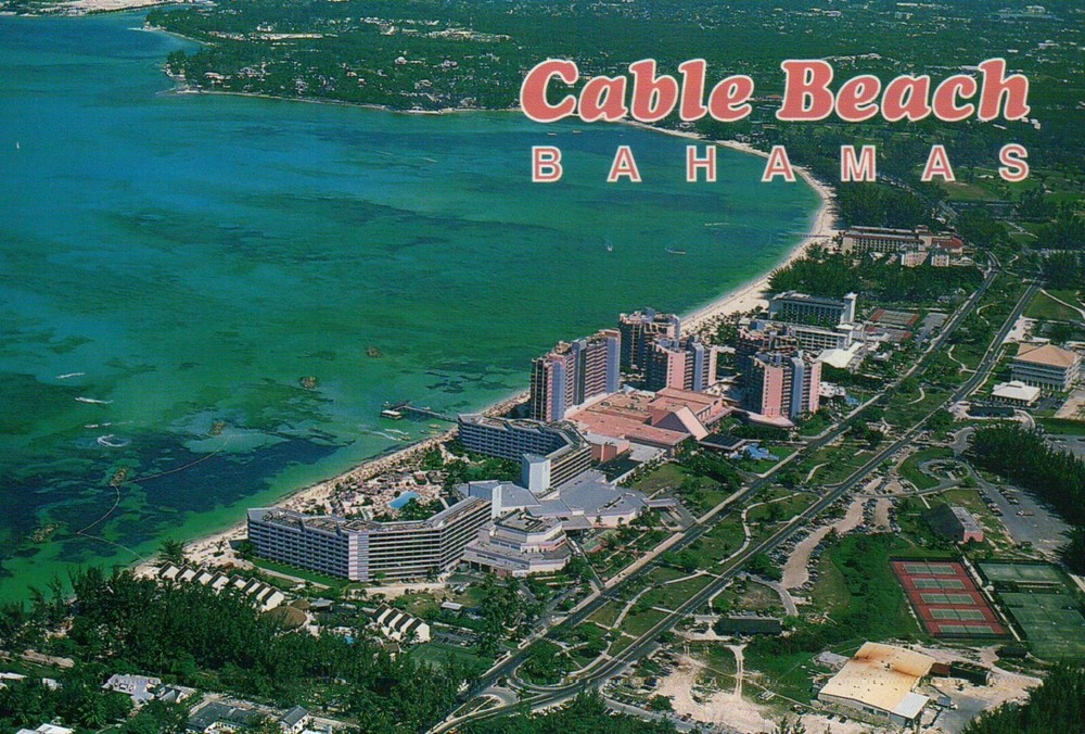 Aerial View of Cable Beach, Nassau, The Bahamas Riviera, Hotels etc. -- Postcard
