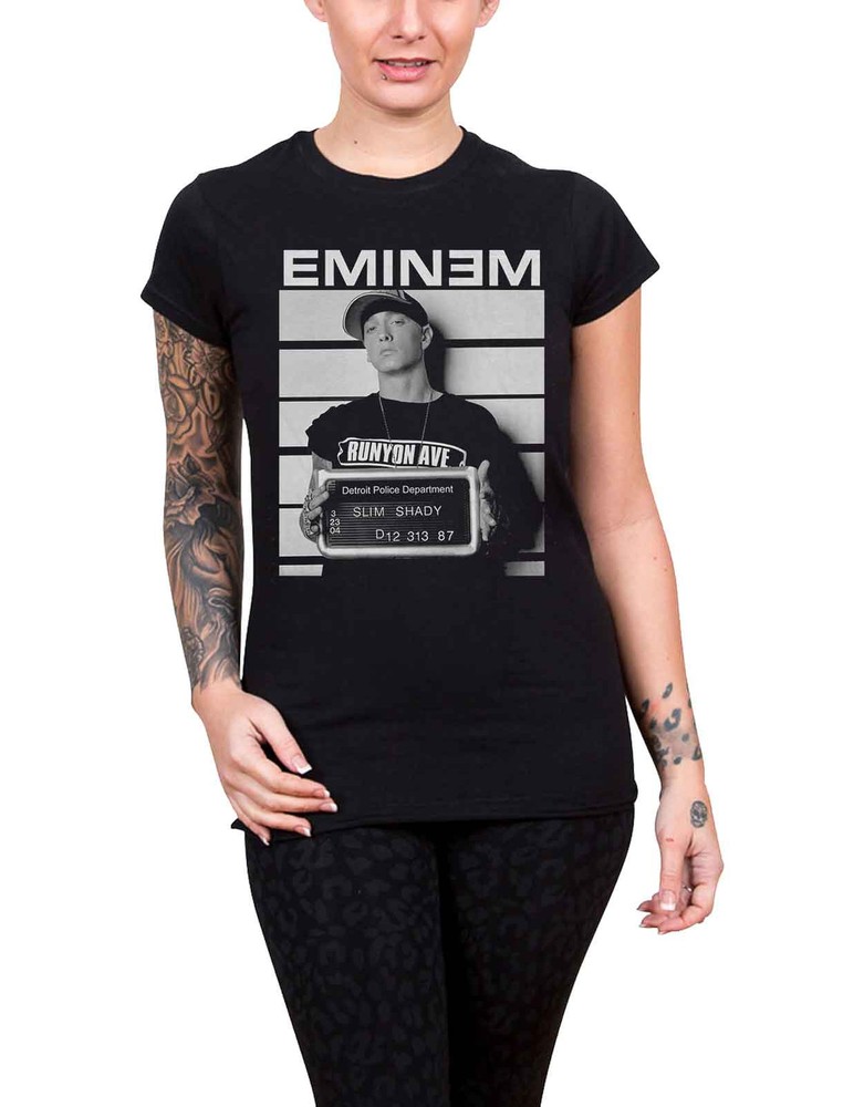 Eminem T Shirt Arrest logo slim shady new Official Womens Skinny Fit Black Size