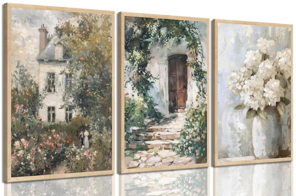 Wall Art Canvas Set Cottage Garden Floral Print 12x16in Unframed Home Decor