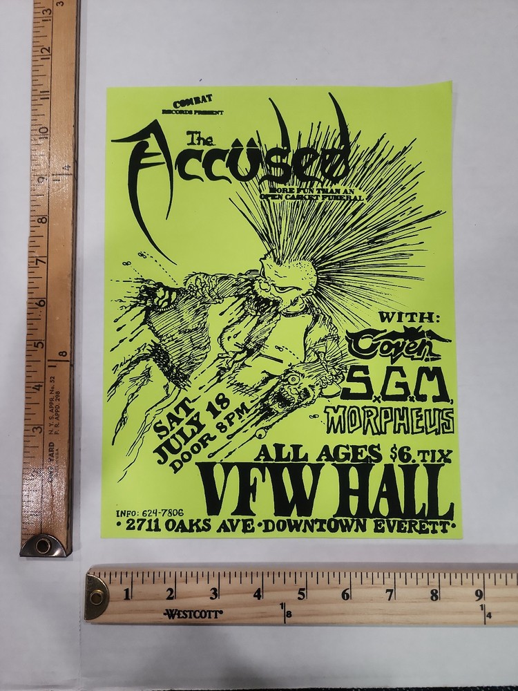 ORIGINAL Seattle/Everett 1986 Concert Handbill Flyer The Accused Thrash Metal