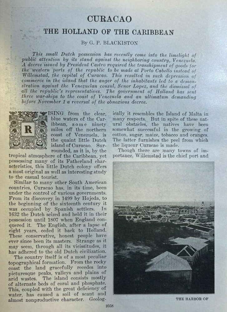 1908 Dutch Colony of Curacao Willemstad illustrated