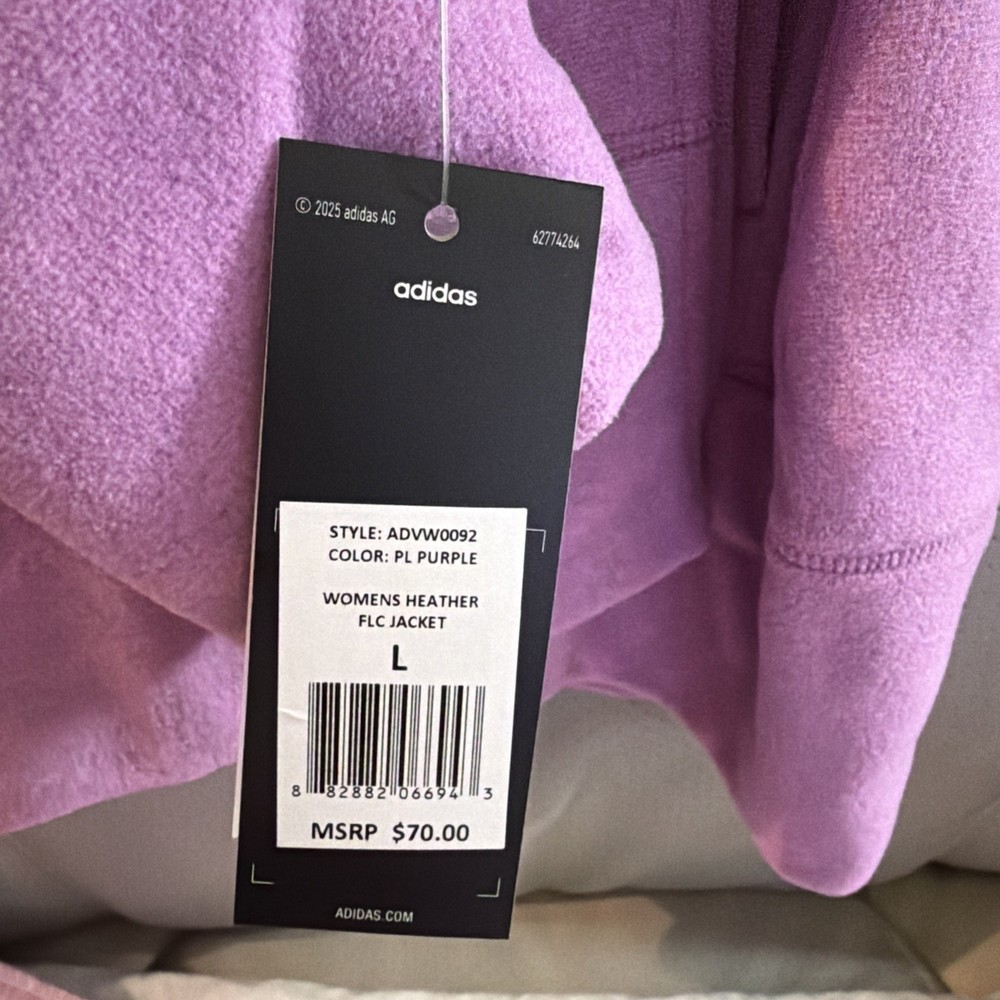 Women's Adidas Heather Fleece Full Zip Jacket In Light Purple Size large BNWT