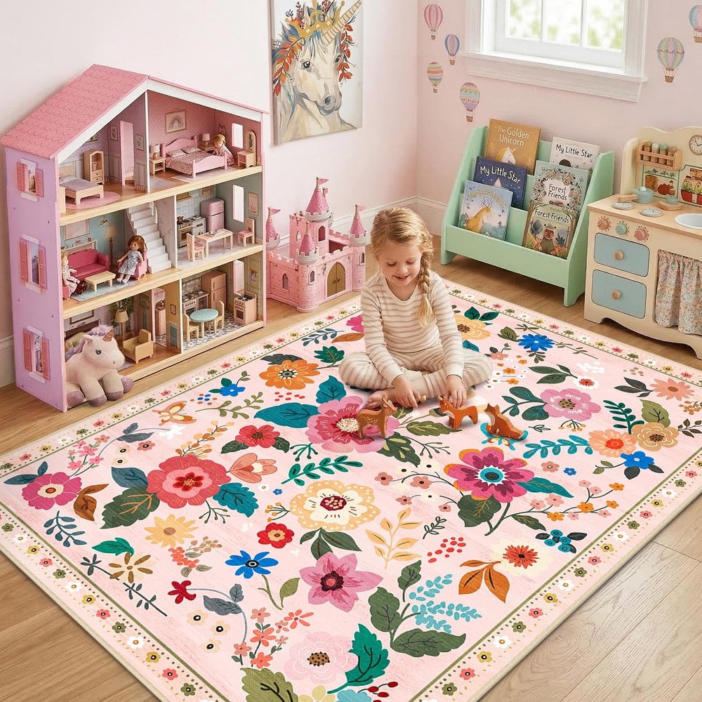 Floral 5x7 Area Rug Machine Washable Soft Print Boho Carpet Non Slip Doormat ...