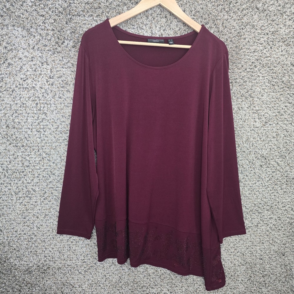 Susan Graver Top Womens XL Deep Wine Burgundy Liquid Knit Blouse Scoop Neck