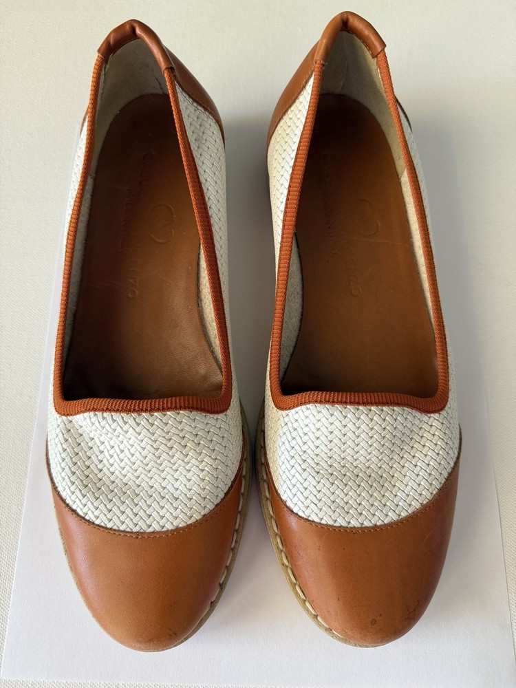 CASUCCIO Italy Women’s Leather Woven Slip-On Flats Brown Beige Size Eur 37