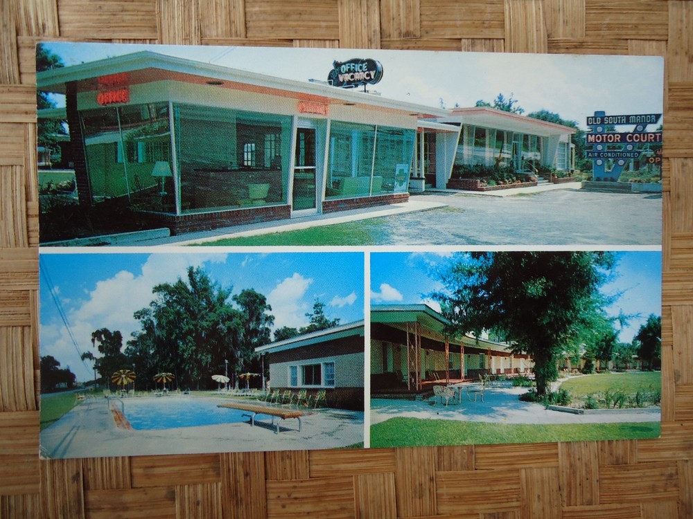 Old South Manor Motor Court Restaurant VTG Postcard Savanna Georgia US 17 Art