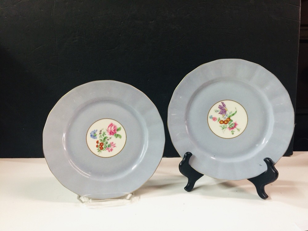 Pair of Vintage French Limoges Pink Rose Floral Flower dessert  Plates 8.5”