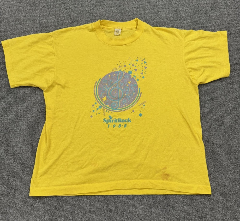 Vintage Yellow T Shirt Single Stitch XL 90s Made in Ohio USA Spirit Rock Music