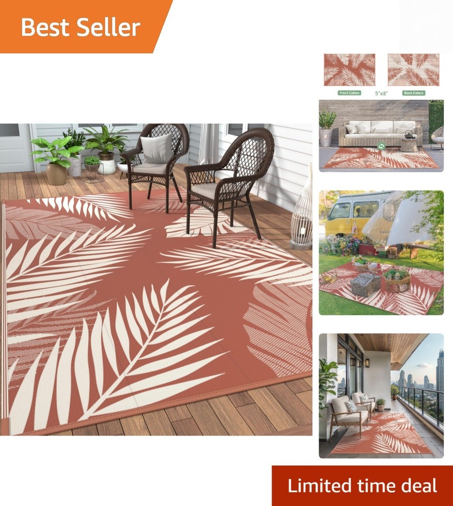 Outdoor Rug 5' x 8' Waterproof for Patios Clearance, Reversible Plastic Straw...