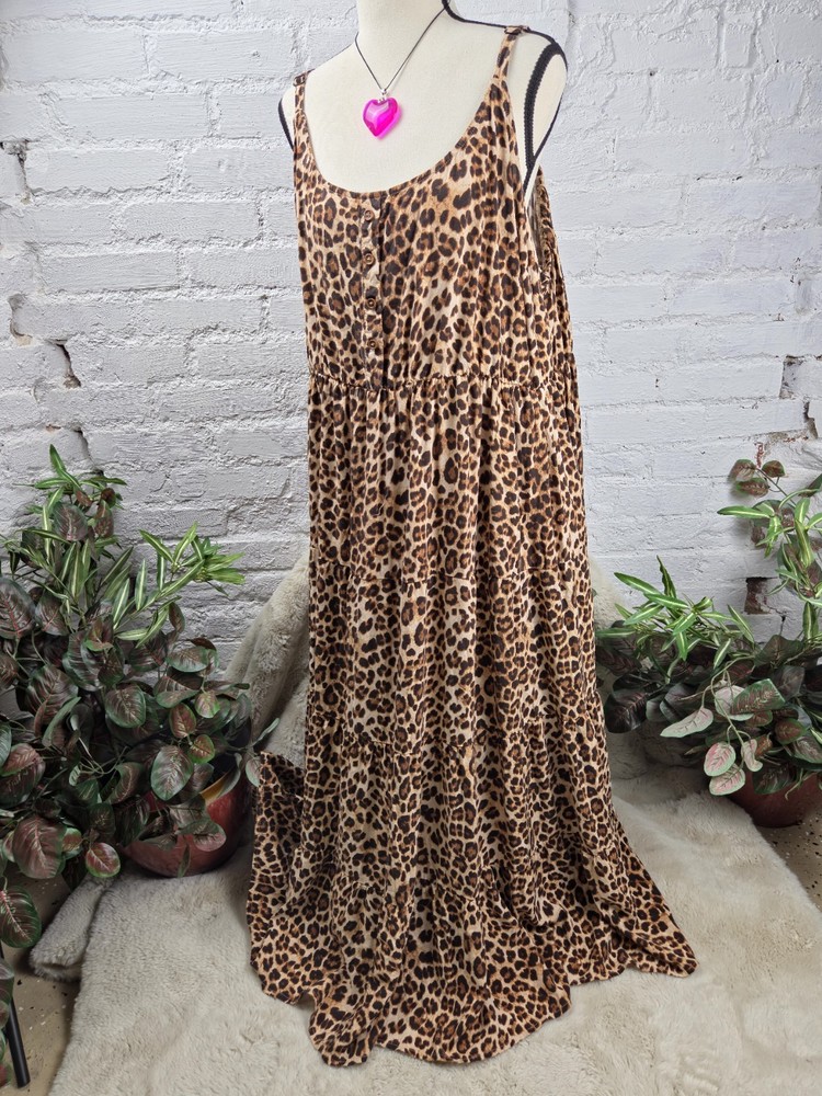 Torrid Beachy Boho Leopard Ruffle Tiered Maxi Dress Size 4 Wild Print