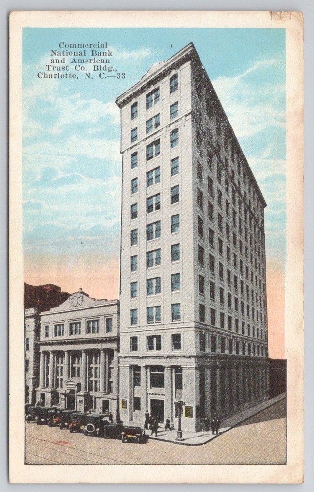 1923 Charlotte NC Commercial National Bank & American Trust Skyscraper Postcard