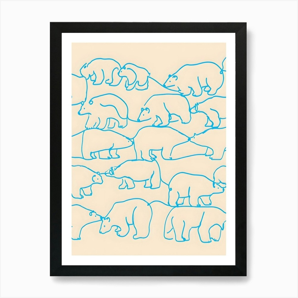 Playful Polar Bears - Minimalist Li Framed Wall Art Poster Canvas Print Picture
