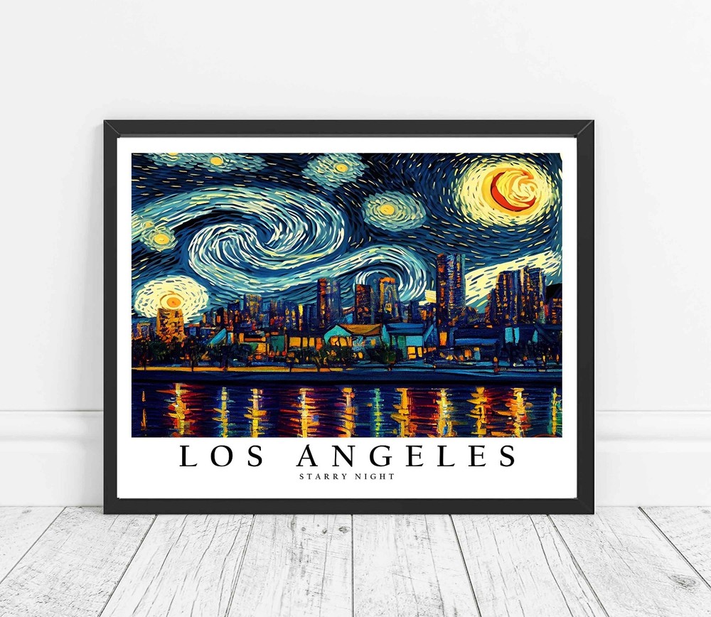 Los Angeles City Starry Night Photo Art Print Poster Wall Art Painting