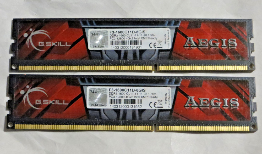 G.Skill Aegis 8GB (2x4GB) DDR3 1600MHz PC3-12800 Desktop RAM Memory Pair