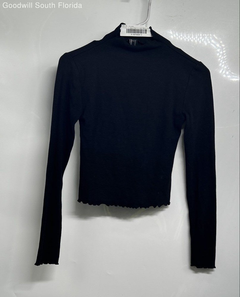 Forever 21 Womens Black High Neck Pullover Cropped Blouse Top Size Small