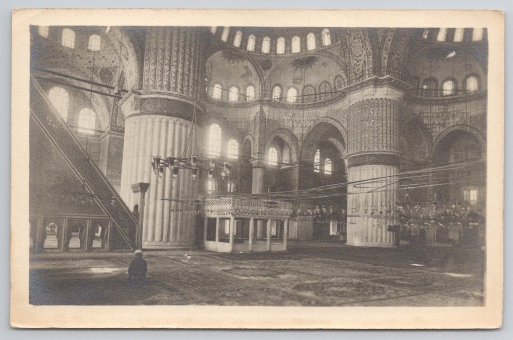 Istanbul Blue Mosque Sultan Ahmed Interior Vintage Postcard Turkey