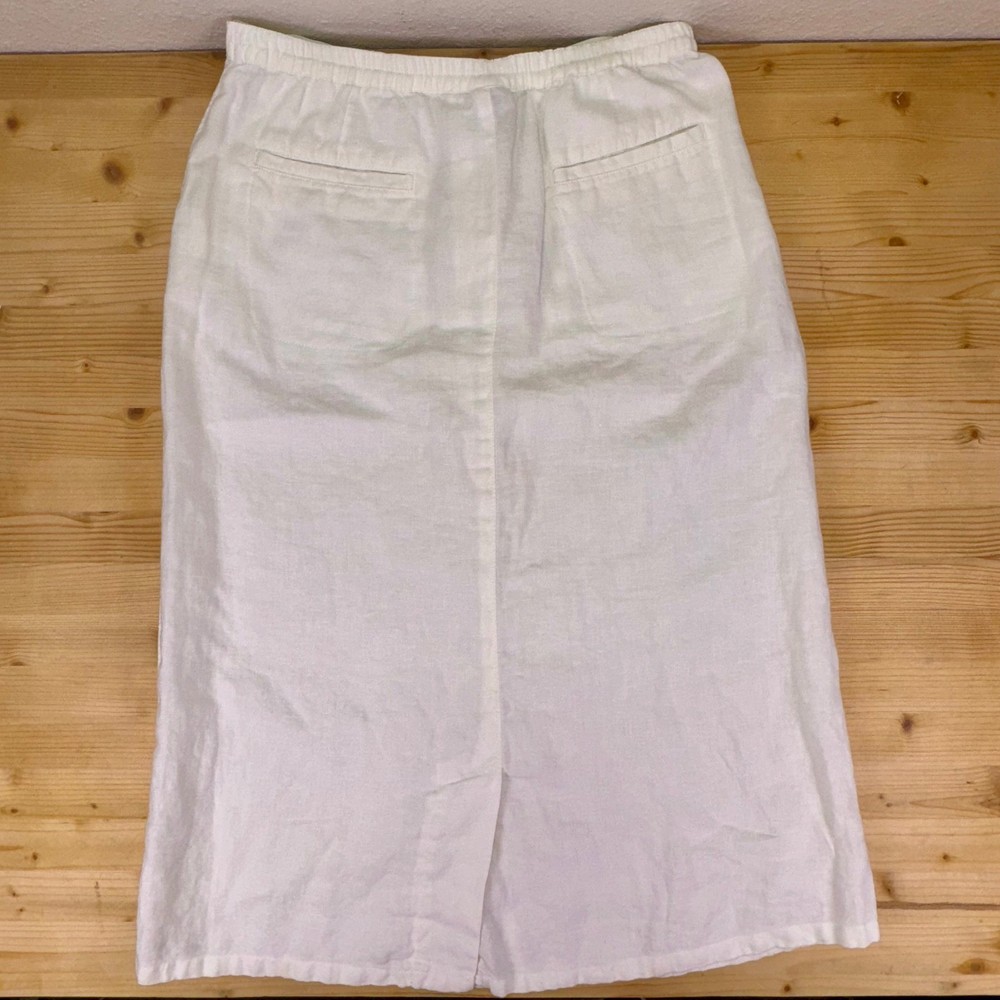 L.L. Bean Women's 100% Linen White Midi Skirt Size 8 Reg Summer Casual