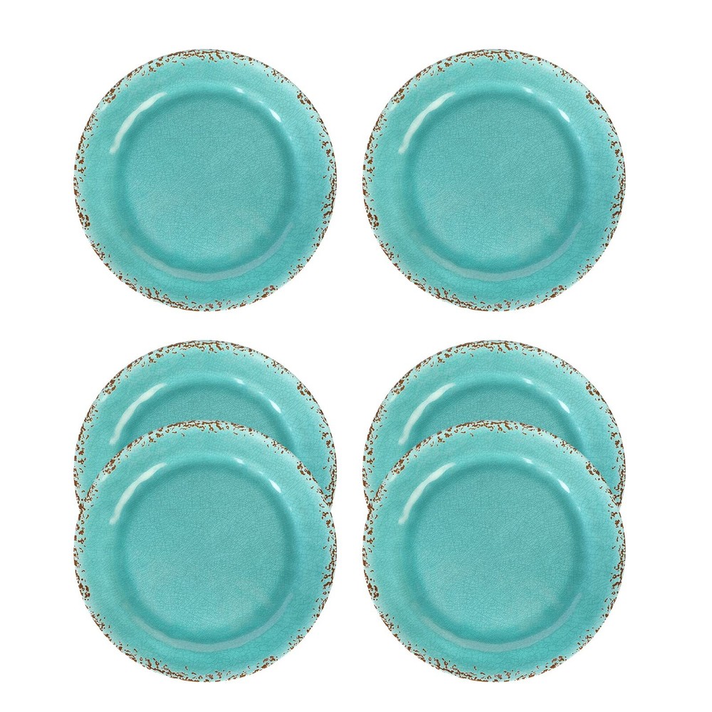 Art Crackle 10 Inch Melamine Dinner Plates Set of 6 Aquamarine
