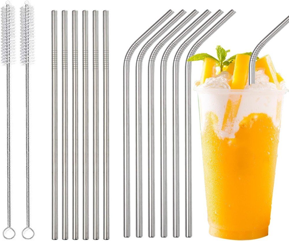 Paquete de 12 pajitas reutilizables - aptas para lavavajillas de metal - 20 oz, plateadas