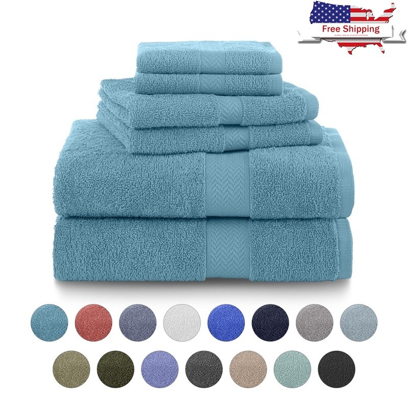 6 Piece Bath Towel Set 100% Cotton Quick Dry Plush Absorbent Towels Home New