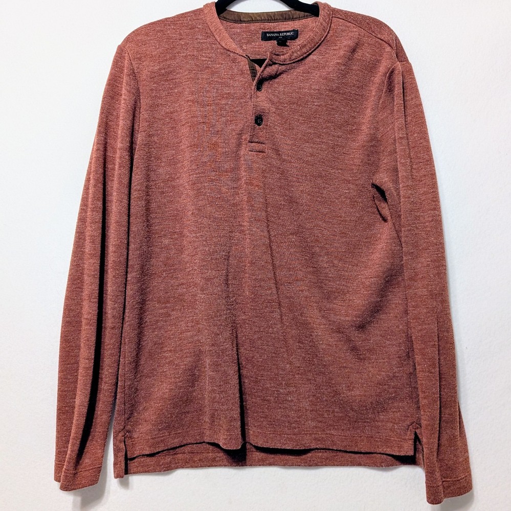 Banana Republic Henley Shirt Mens Size Medium Heather Red Long Sleeve