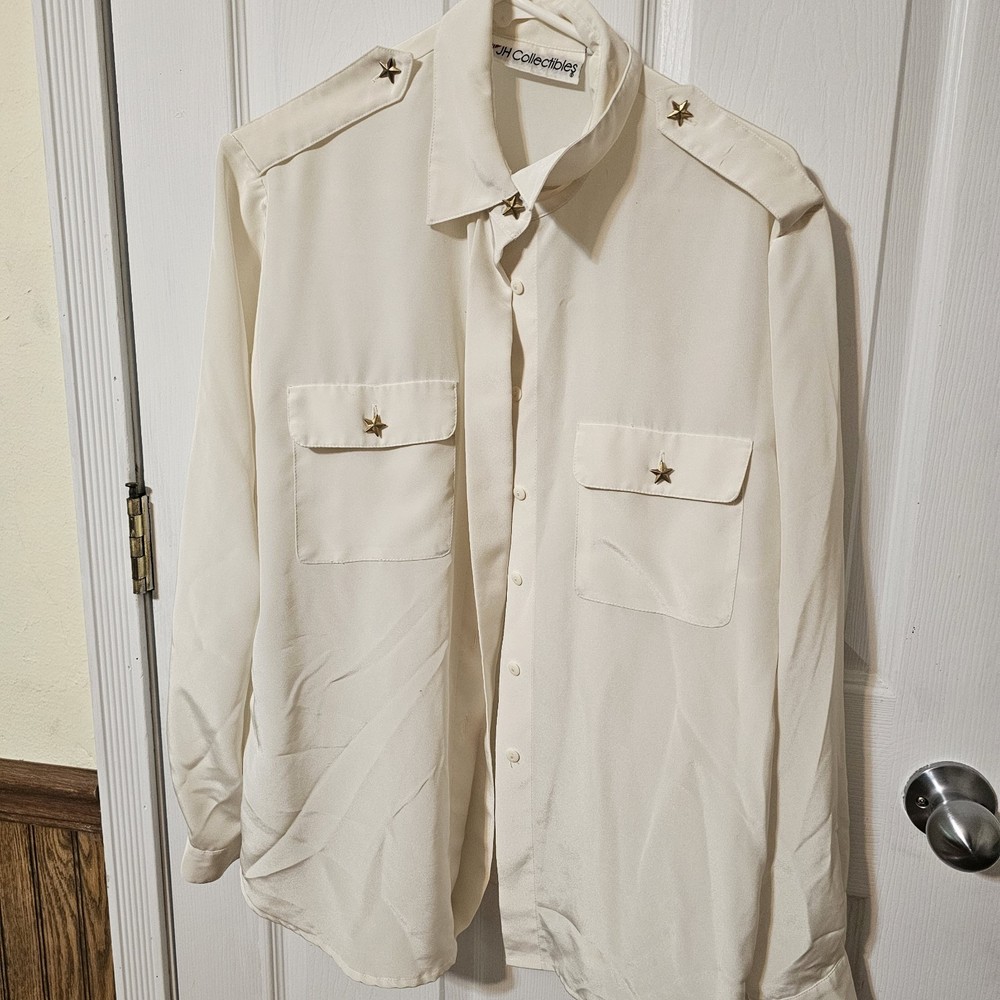 JH Collectibles Womens Ivory Sheer Long Sleeve Blouse with Gold Star Detail