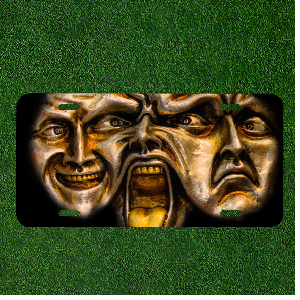 Custom Personalized Auto Tag With Stunning Creepy Face Man With Gold Teeth Art