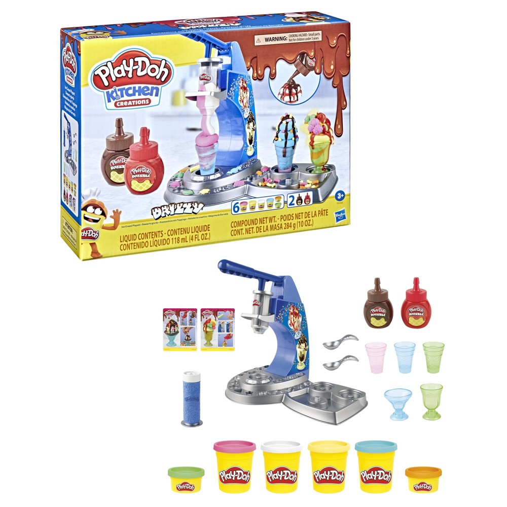 Play-Doh Kitchen Creations Drizzy Ice Cream Playset, Play Food Set with Drizzle
