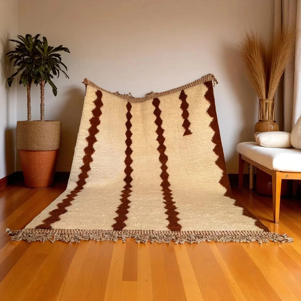 Moroccan Rug Handmade Wool Beni Ourain Carpet Berber Tribal Neutral Boho Floor