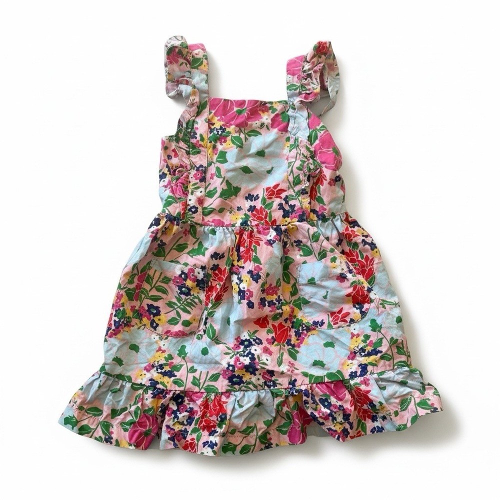 Hanna Andersson Floral Spring Ruffled Girls Dress Pink Flowers Size 4
