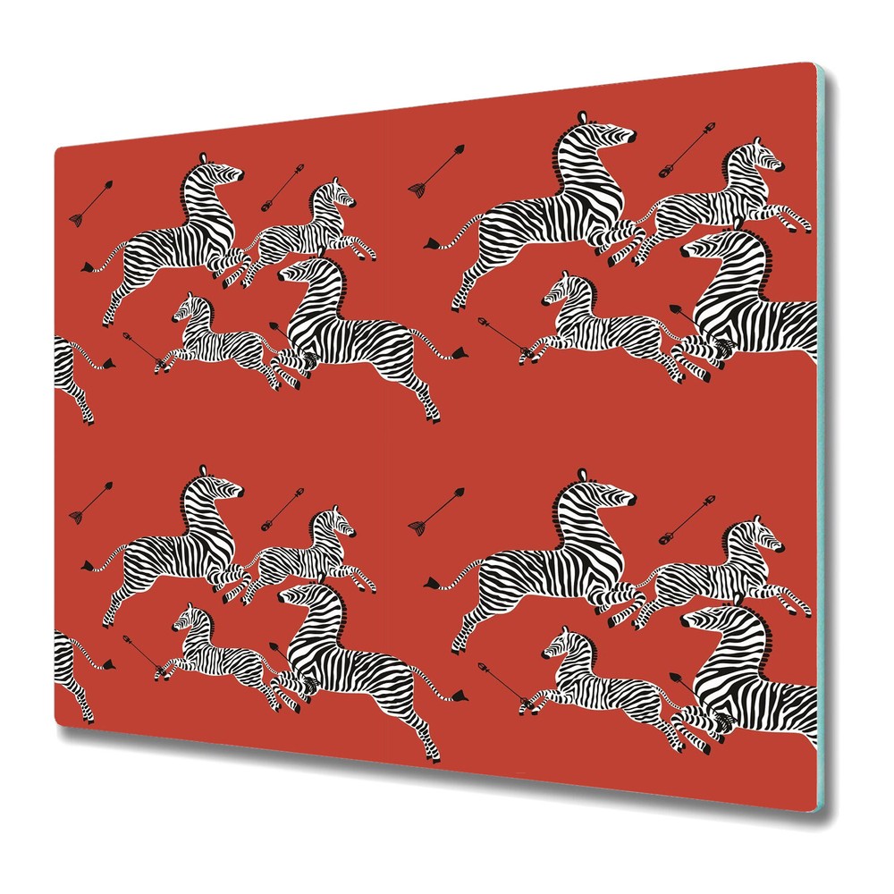 Glass Cutting Board Red flying Jumping zebras print Retro Animals 60x52