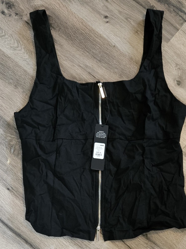 Fashion Nova Women's Black Zip Up Tank Top Size Xl Nwt