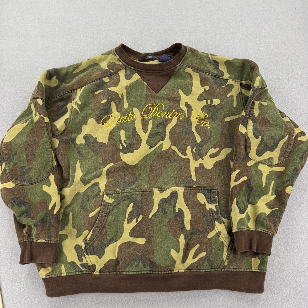 Exsto Denim Co Sweater Mens XL Camo Pullover crewneck y2k streetwear hip hop
