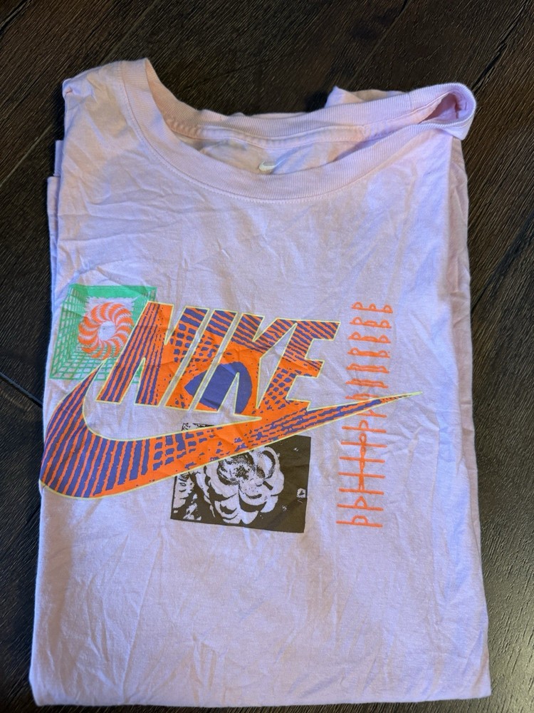 Nike Men's T-Shirt XXL Light Pink with Multi Colored Graphic On Front