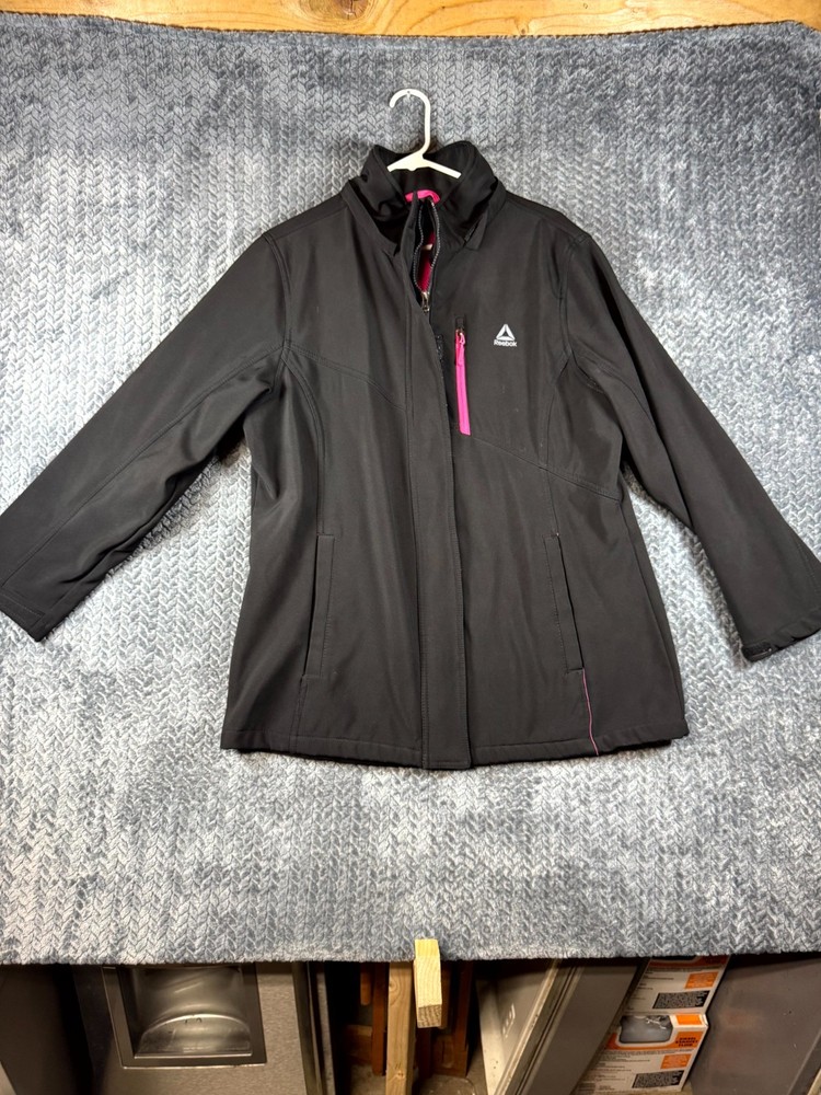 Reebok Softshell Jacket Womens 2XL Black Pink Fleece Lined Performance Full Zip
