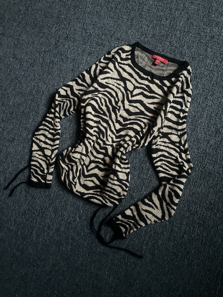 Guess Los Angeles Y2K  Black White Zebra Print Long Sleeve Top Y2K Size XS