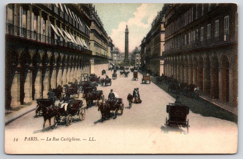 France Paris Rue de Castiglione Horse Drawn Carriages Street View Postcard