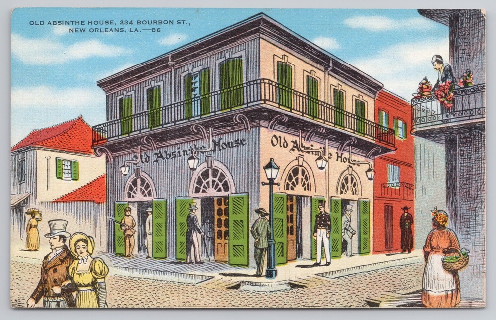 Old Absinthe House 234 Bourbon Street New Orleans LA Linen Postcard-image
