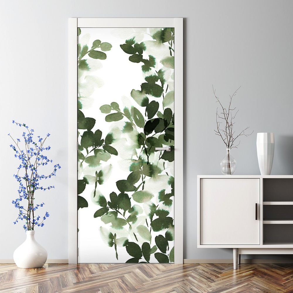 Green branches Bubble Free Door sticker green and white Home Decor