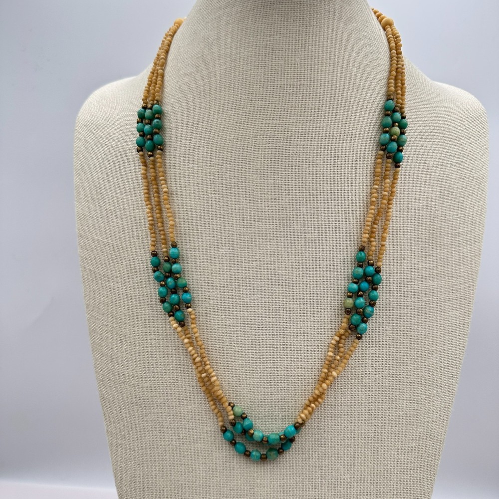 Vintage 90s Multi-Strand Beaded Boho Statement Necklace Women's Classic Jewelry