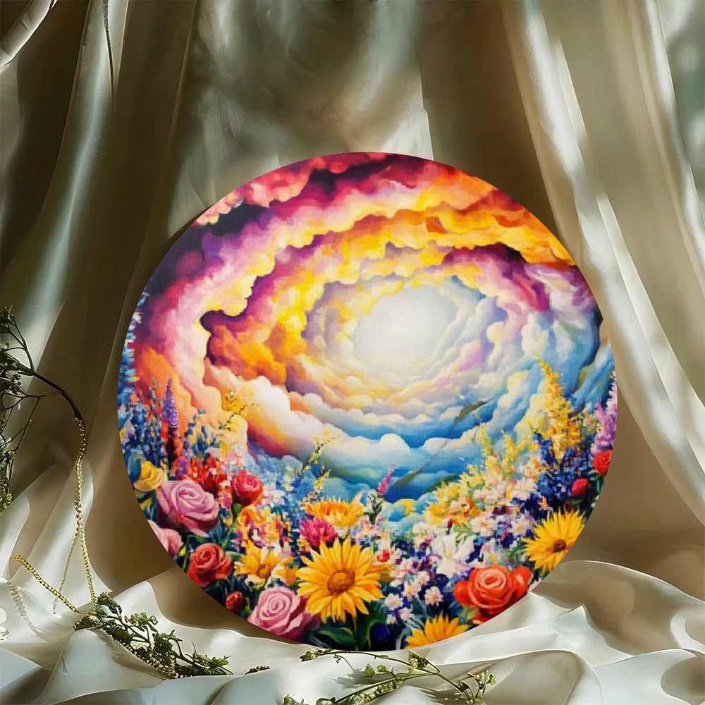 Vintage Floral Sunset Landscape Round Aluminum Sign Wall Decor