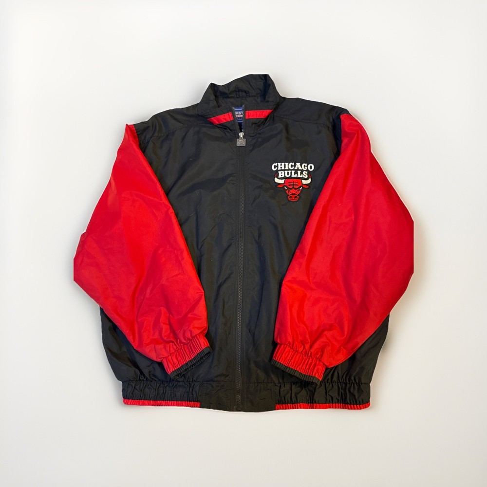 Chicago Bulls Full Zip Jacket Black Red NBA Logo Windbreaker Men’s XL