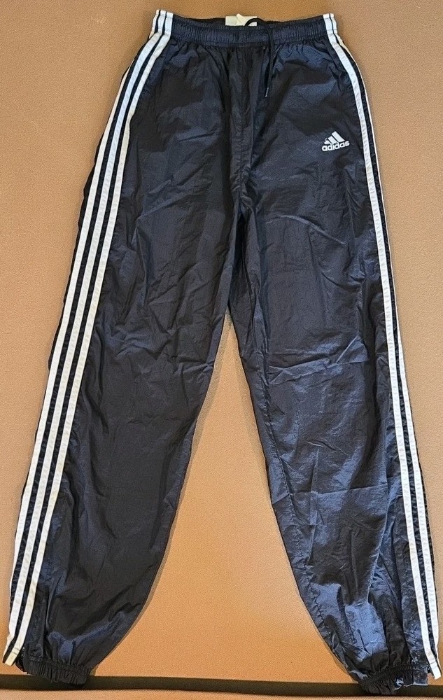 Vintage Adidas Pants Mens XL Black Nylon Track Windbreaker 3 Stripe Athletic 90s