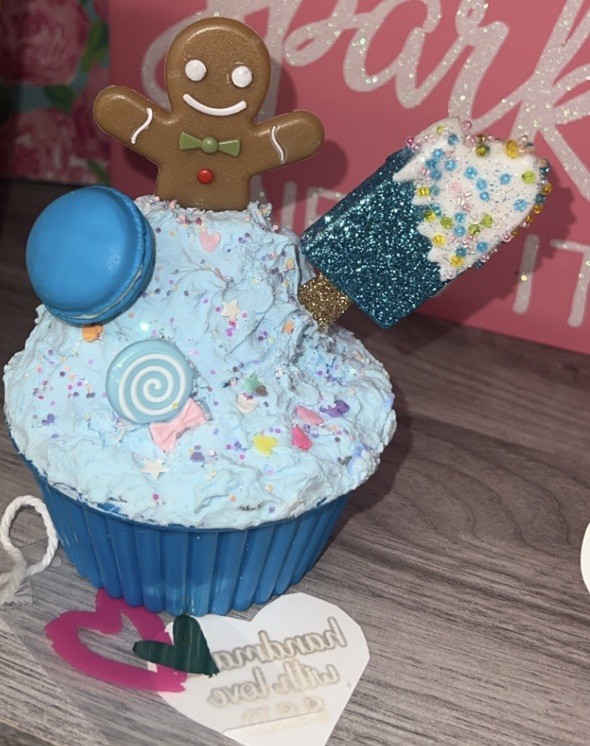 Fake Bake Handmade Faux Food Gingie  Cup Cake Dessert Display Blue