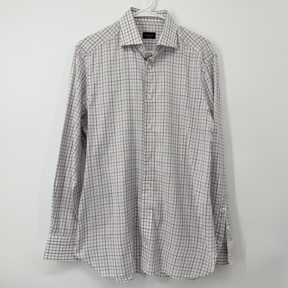 Ermenegildo Zegna Check Button Up Shirt Multicolor Cotton Mens Medium Tailored