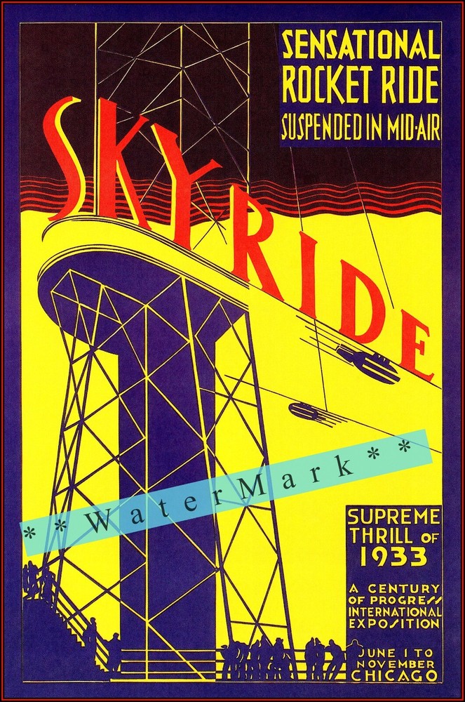 1933 Chicago World's Fair Skyride Vintage Travel Art Retro Poster