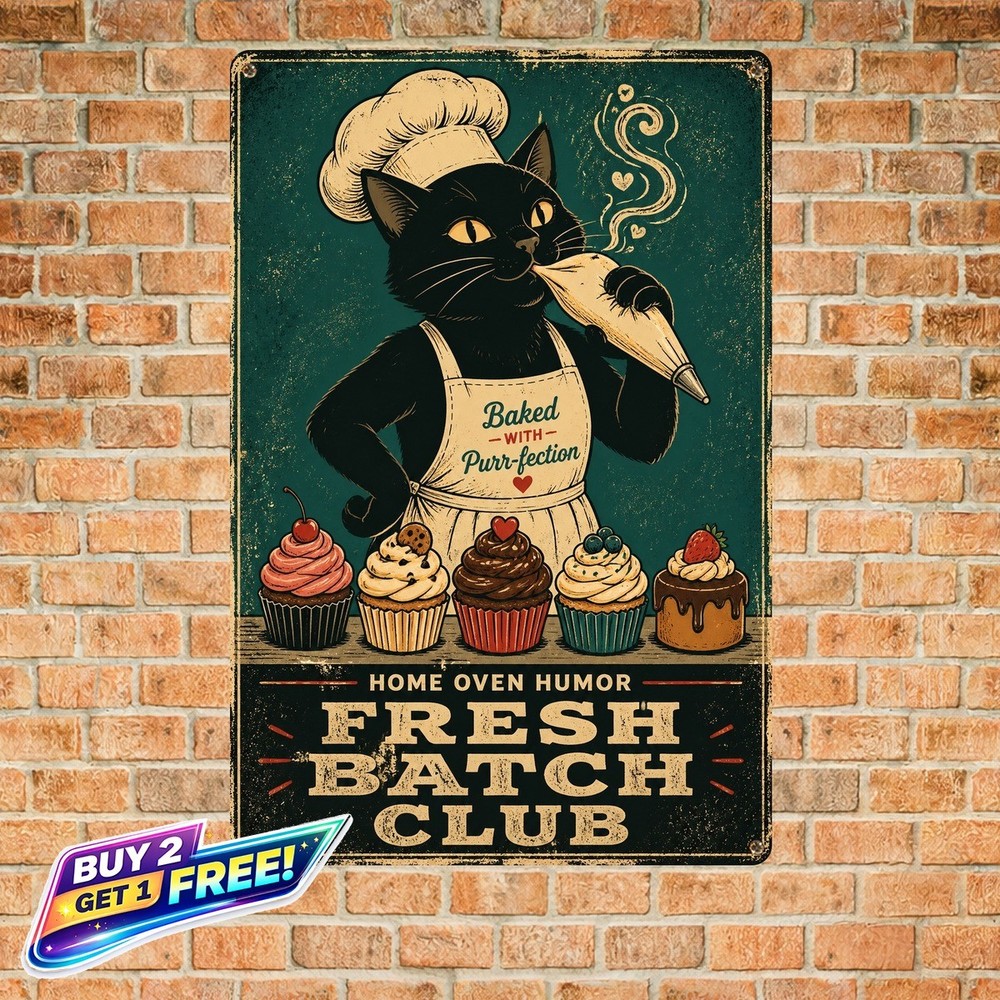 Wake and Bake Black Cat Tin Sign Funny Cannabis Theme Metal Wall Decor 8x12