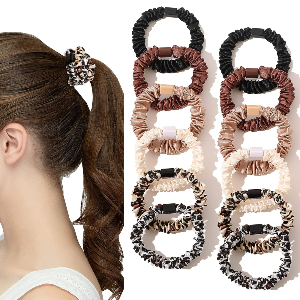 Silk Hair Ties Satin Scrunchies - Small Mini Scrunchy for Women Thick Hair Acces