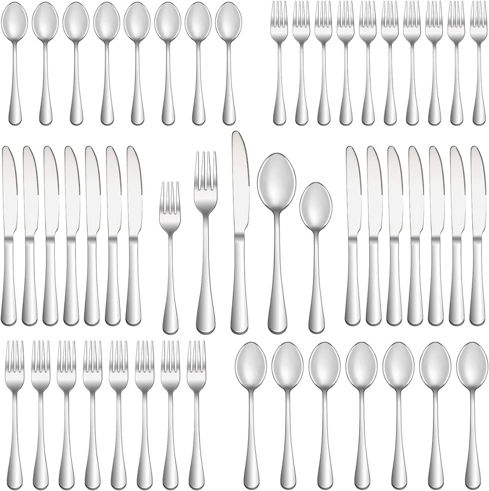 50 Piece Silverware Set Service for 10,Premium Stainless Steel Silver