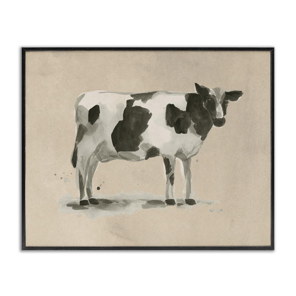 Traditional Cow on Beige Framed Giclee Art Design by June Erica Vess